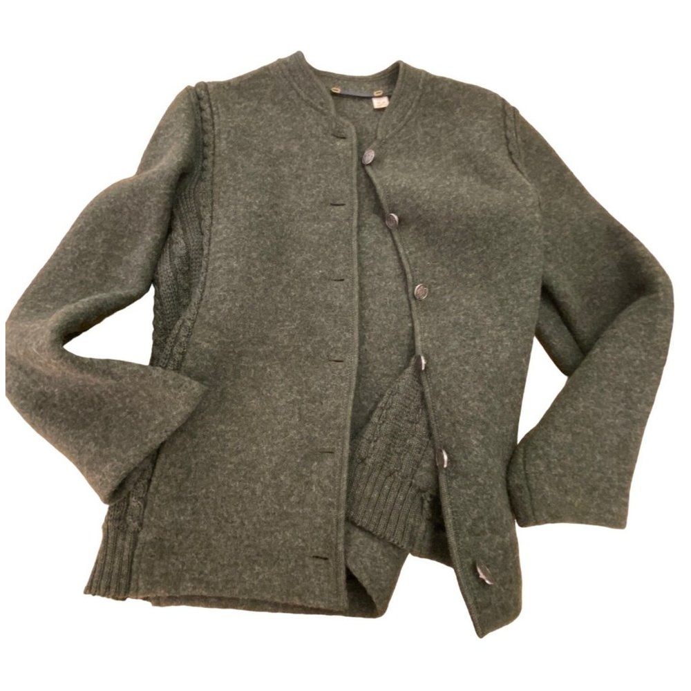 Vintage German Wool Cardigan Archbishopric of Mainz 1765 Coin Buttons Green M HT - Picture 13 of 16